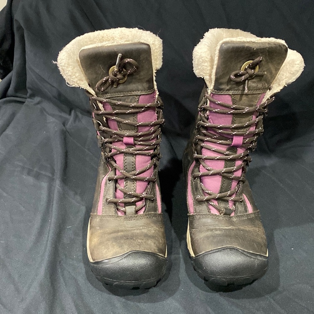 KEEN Hoodoo High Lace Up Winter Snow Hiking Boot Brown and purple Size 6.5
